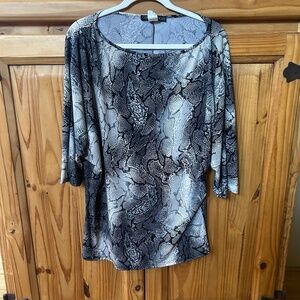 Coco Bianco Top Snakeskin Print 3/4 Sleeves Women's Size Small